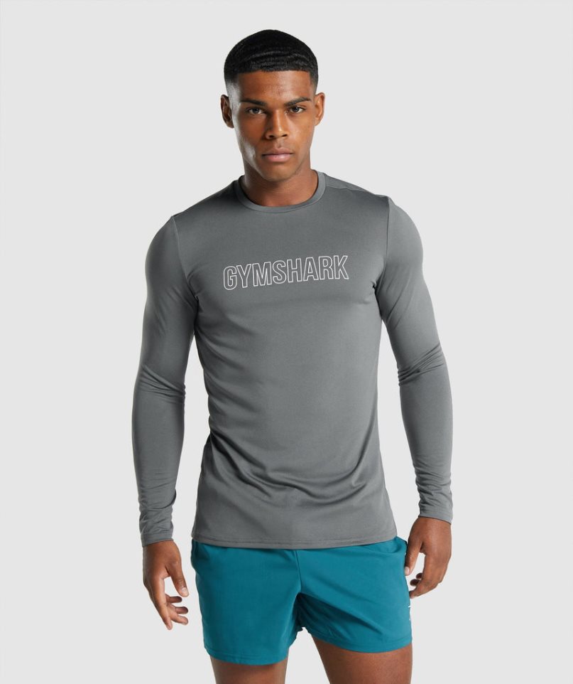 Men\'s Gymshark Arrival Long Sleeve Graphic T-Shirts Grey | NZ 3NHPIJ